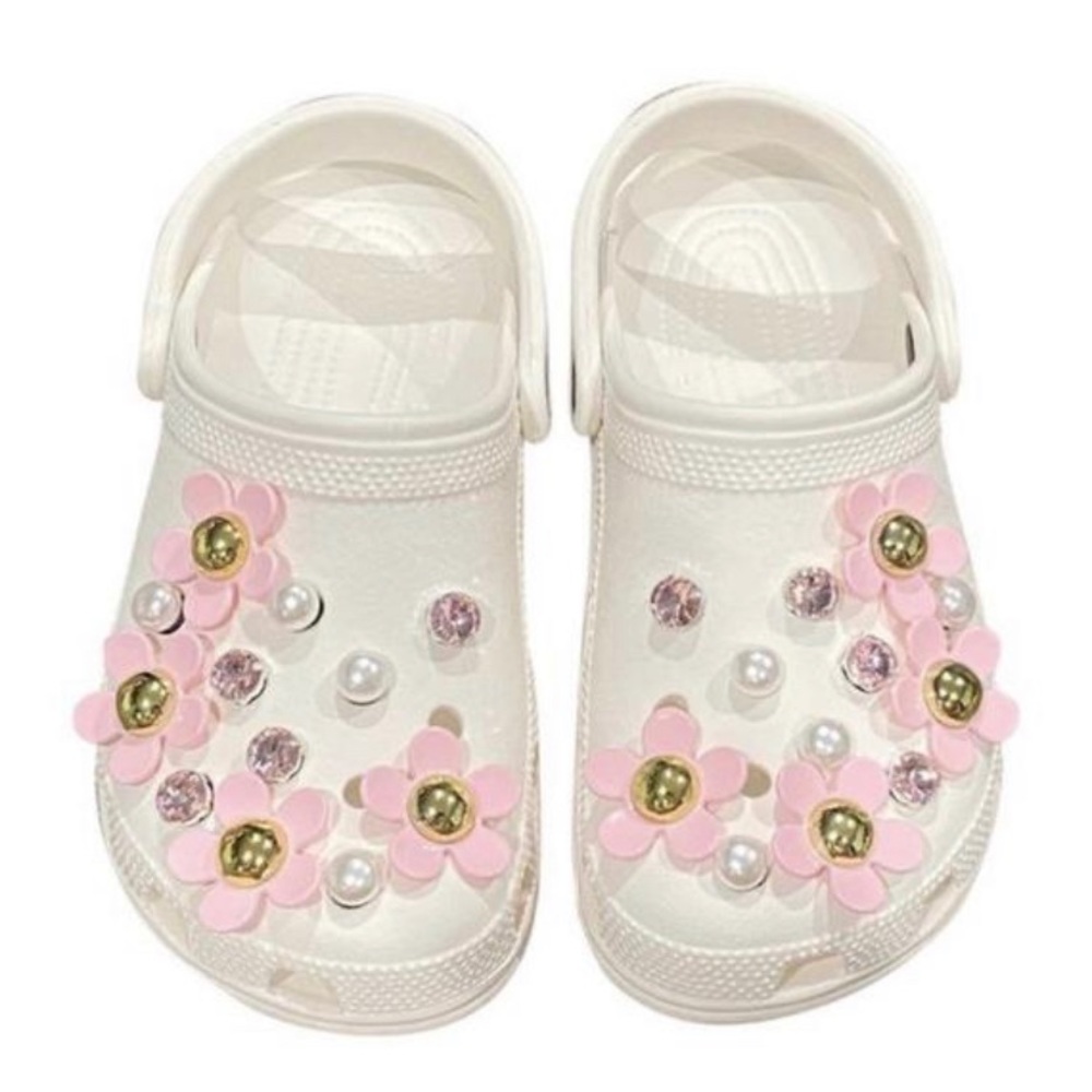 Croc Charms Pink Daisy Flower Diamond Set
